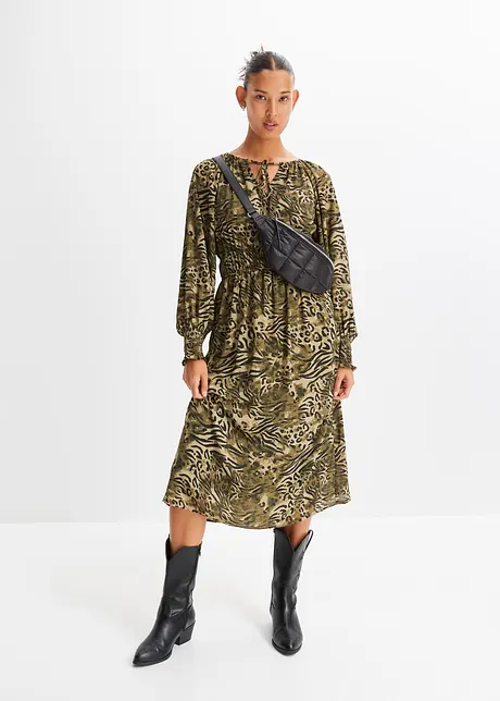 Abito midi in fantasia animalier, RAINBOW