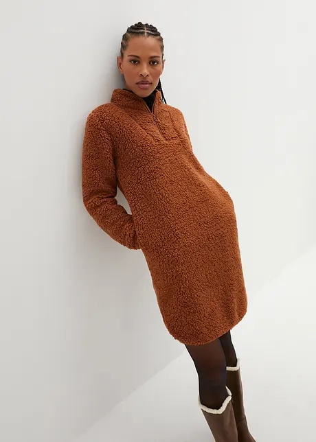 Abito teddy con colletto con zip, bonprix
