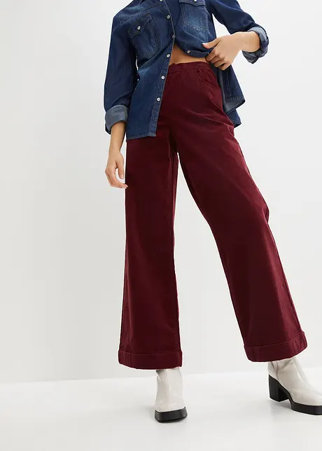 Pantaloni larghi in velluto a coste elasticizzato, vita alta, bonprix