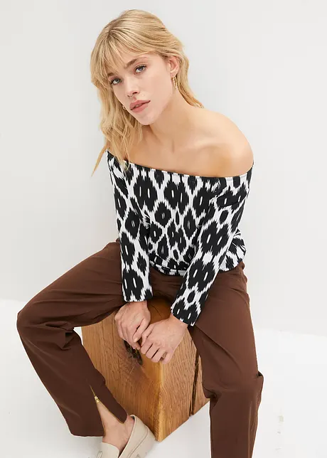 Maglia con spalle scoperte Nero bianco fantasia