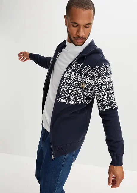 Cardigan norvegese con cappuccio, taglio comfort e cotone, bonprix