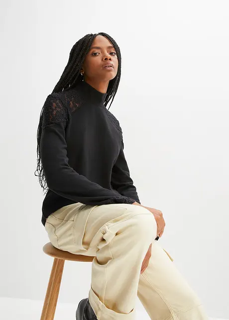 Maglia a maniche lunghe a coste con pizzo, RAINBOW
