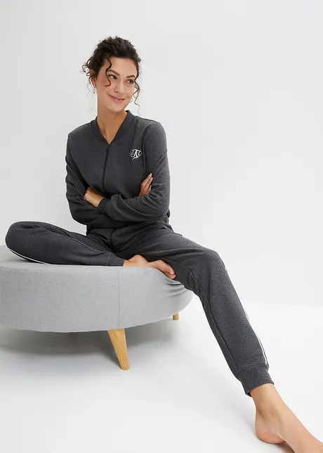 Tuta da casa in felpa con ricami e tasche, bpc bonprix collection