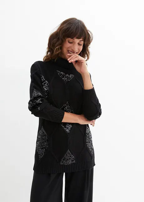 Maglione con lavorazione a trecce e paillettes, bpc selection