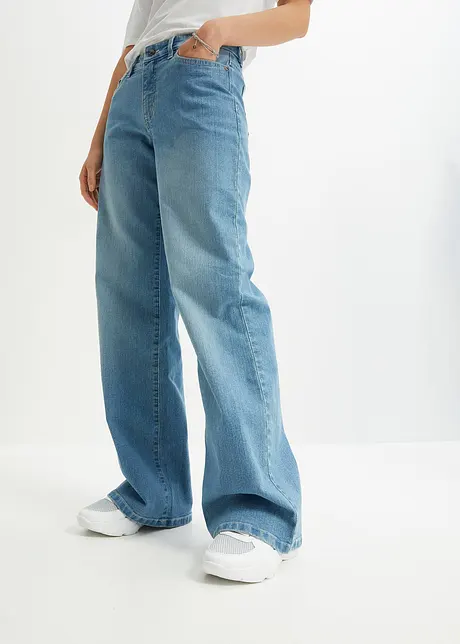 Jeans wide leg a vita media, bonprix