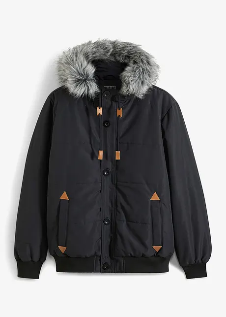 Giacca tecnica con pellicciotto sintetico al cappuccio in stile bomber, bonprix
