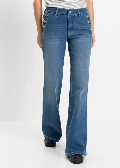 Jeans bootcut in cotone biologico, vita media, bonprix