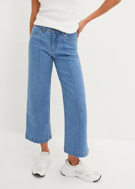 Jeans cropped wide leg, a vita media, bonprix