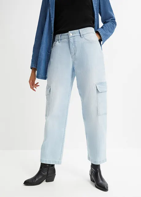 Jeans elasticizzati cargo, mid waist, bonprix