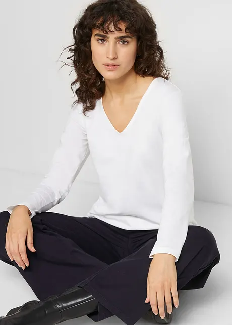 Maglia a maniche lunghe con scollo a V in cotone biologico, bonprix