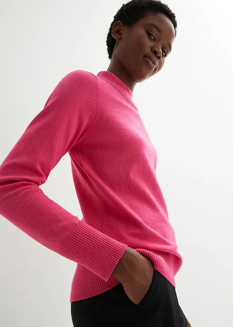 Maglione basic in maglia fine con collo dritto e cotone riciclato, bonprix