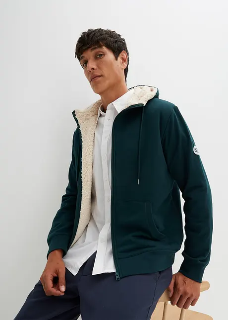 Felpa termica con zip, cappuccio e fodera effetto peluche, bonprix