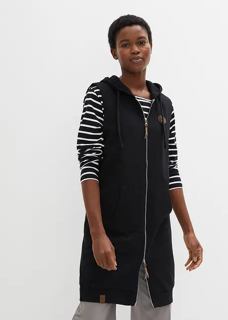 Gilet lungo in felpa con cappuccio, bonprix