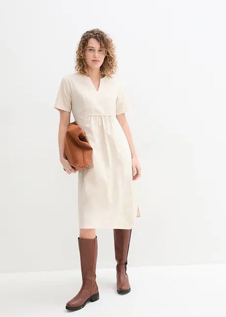 Abito tunica con tasche in misto lino e cotone, bonprix