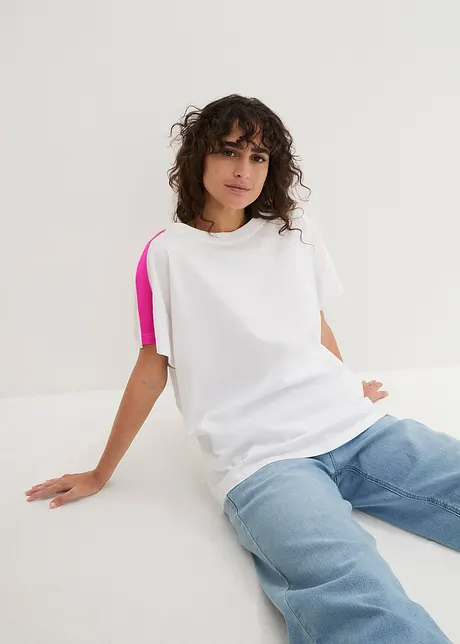 T-shirt con maniche a volant e righe neon, bonprix