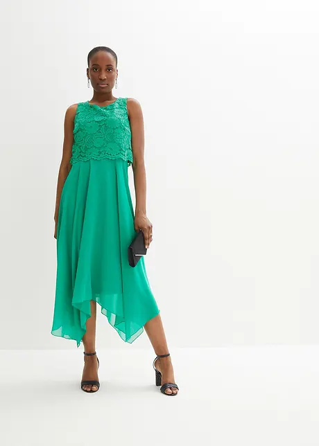 Abito midi in chiffon con pizzo, bonprix
