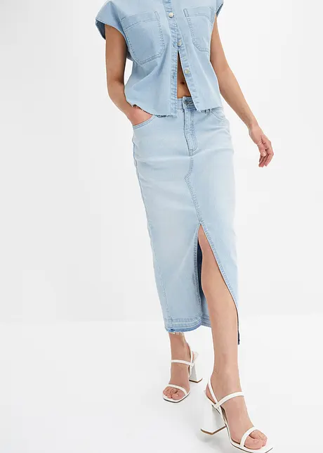 Gonna di jeans midi con spacco, bonprix