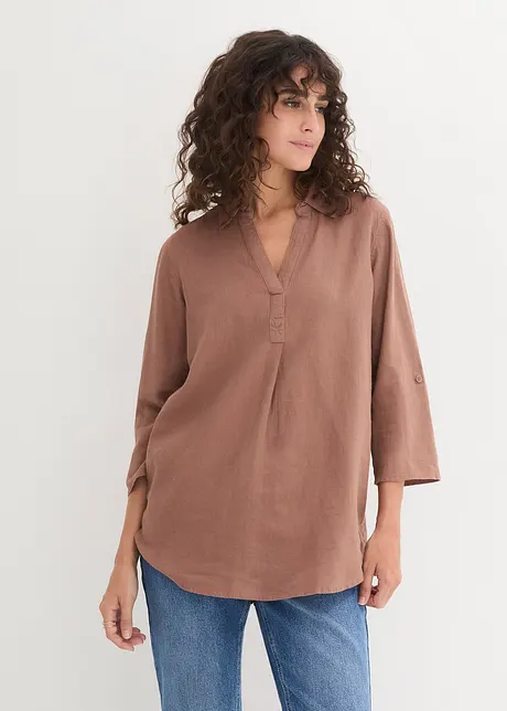 Blusa in misto lino con maniche a 3/4, bonprix