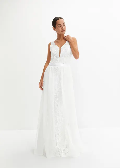 Abito da sposa con paillettes e gonna in mesh staccabile, bonprix