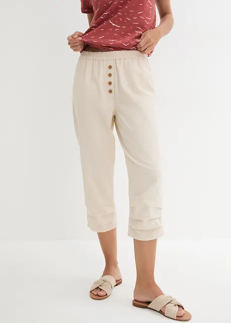 Pantaloni a carota in misto lino e cotone, bonprix