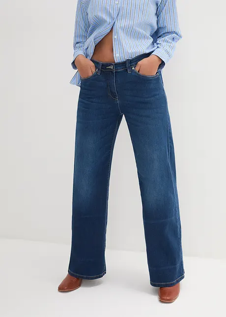 Jeans wide leg con cinta comoda, vita media, bonprix