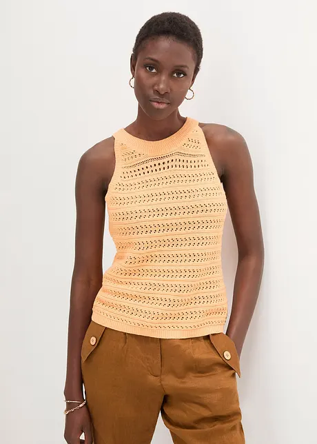 Top in maglia traforata in misto lino, bonprix