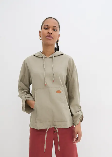 Blusa in misto lino con cappuccio, bonprix