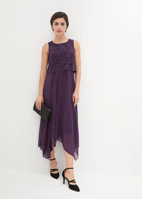 Abito midi in chiffon con pizzo, bonprix