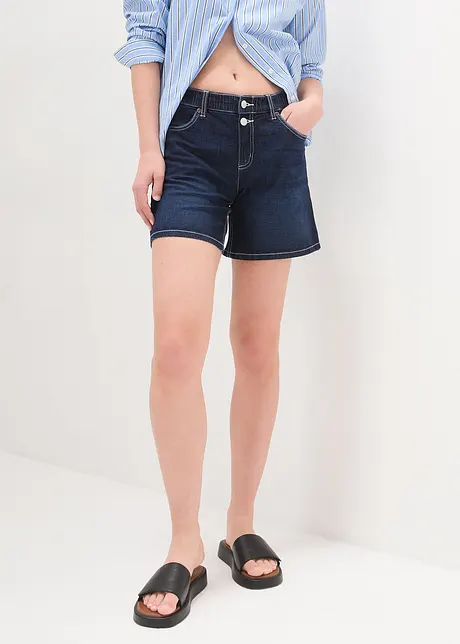 Shorts di jeans wide leg in cotone biologico, a vita media, John Baner JEANSWEAR