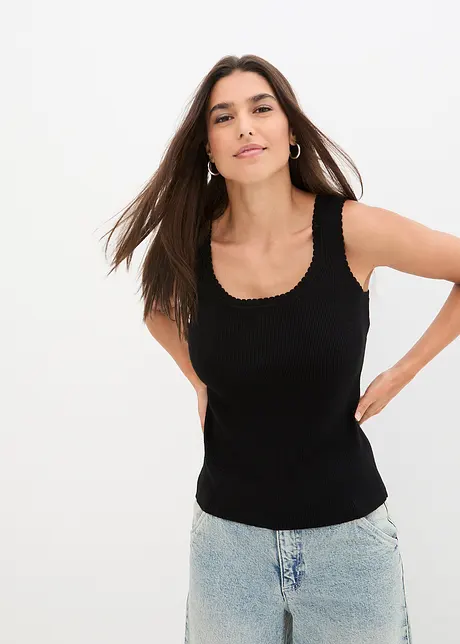 Top in maglia con orlo ondulato alla scollatura, bonprix