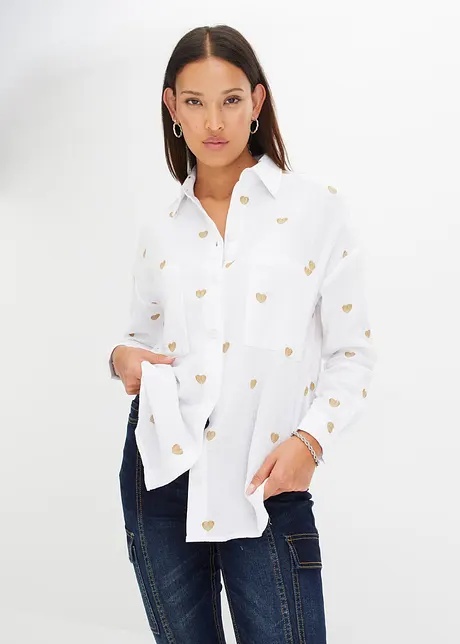 Camicetta ampia in mussola ricamata, bonprix