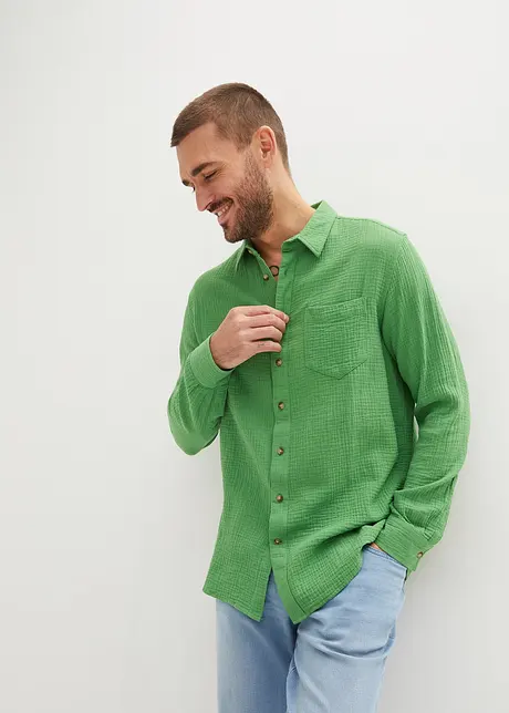 Camicia a maniche lunghe in mussola di puro cotone, bonprix