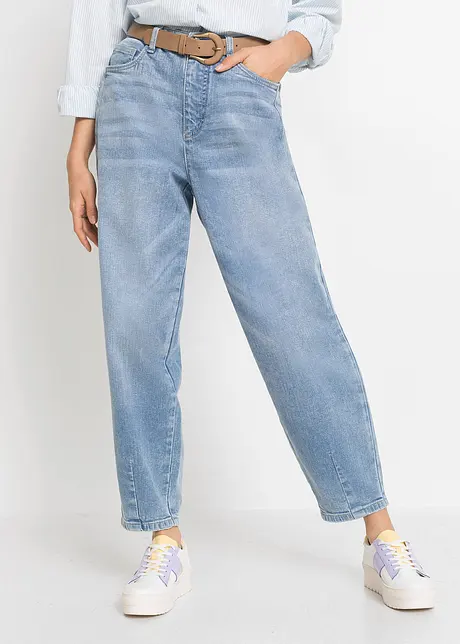 Jeans barrel shape in cotone biologico, vita alta, bonprix