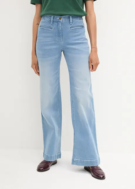 Jeans larghi flared, a vita media, bonprix