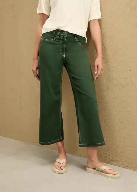 Pantaloni a palazzo in twill con cuciture a contrasto e cinta comoda, bonprix