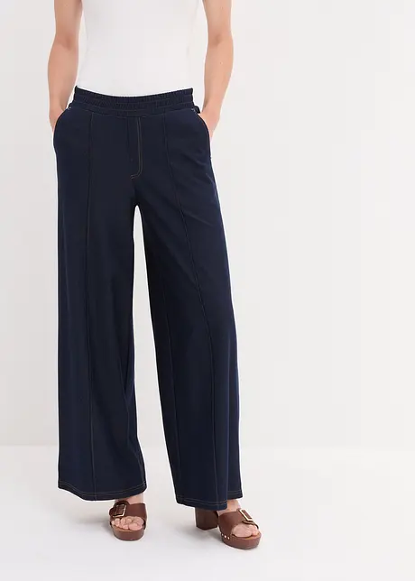 Pantaloni larghi in jersey con effetto denim, bonprix