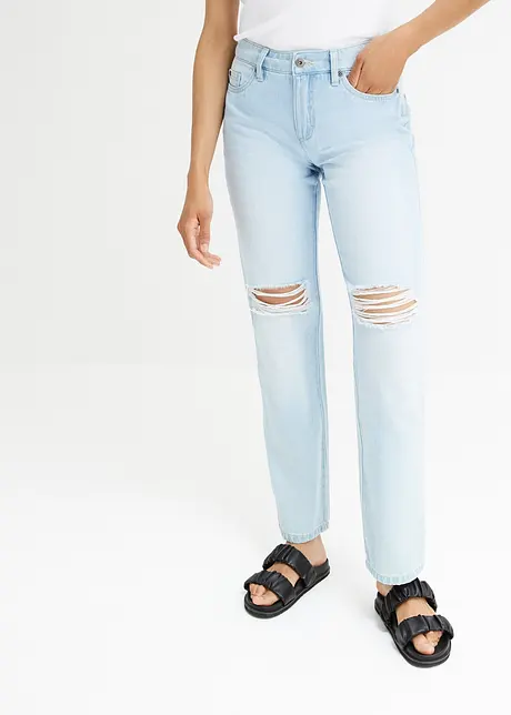 Jeans straight con effetto sdrucito, bonprix