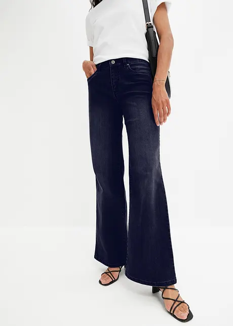 Jeans wide leg a vita media, bonprix