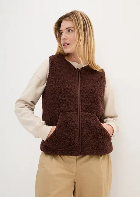 Gilet teddy con tasca a marsupio, bonprix