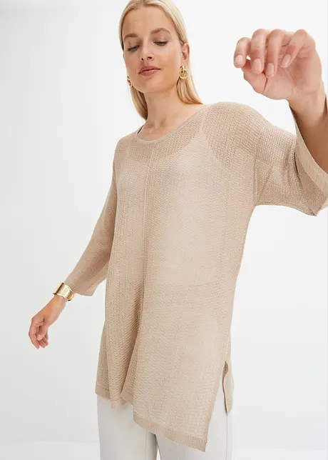 Maglione oversize con motivo traforato, bonprix