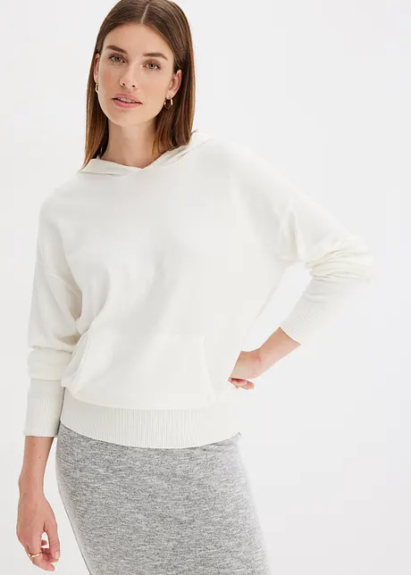 Maglione con cappuccio e tasca a marsupio in misto viscosa, bonprix