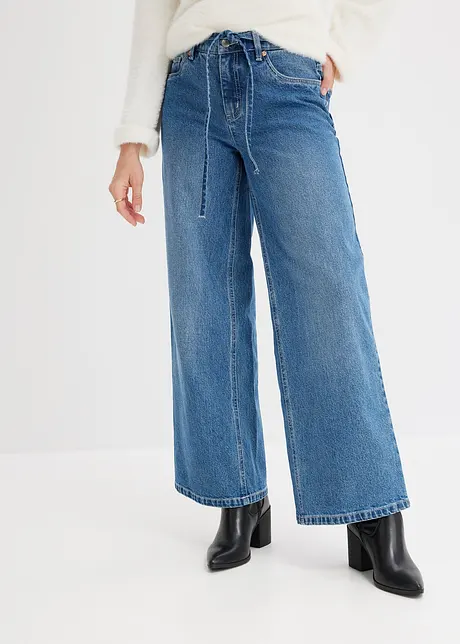 Jeans wide leg, a vita media, bonprix