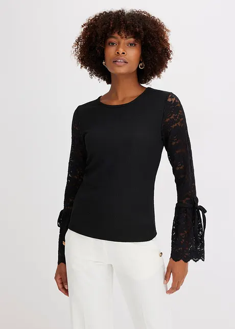 Maglia a maniche lunghe con pizzo, bonprix