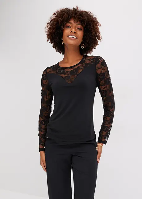 Maglia a maniche lunghe con pizzo, bonprix