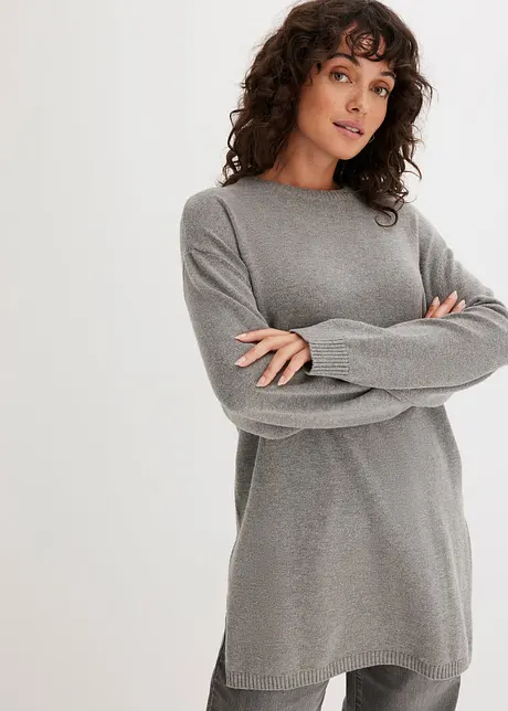 Maglione lungo in maglia fine con spacchi laterali, bonprix