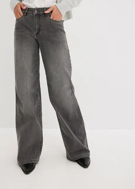 Jeans wide leg elasticizzati, vita media, bonprix