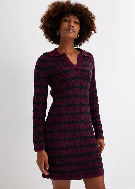 Abito in maglia jacquard con colletto, bonprix