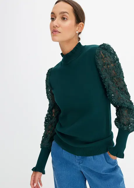 Maglione a collo alto con maniche in chiffon, bonprix