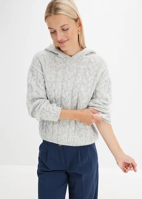 Maglione con trecce e cappuccio, bonprix