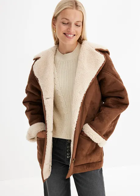 Giacca shearling con cappuccio, bonprix